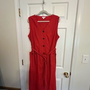 J. Jill Red Sleeveless V-Neck Sundress